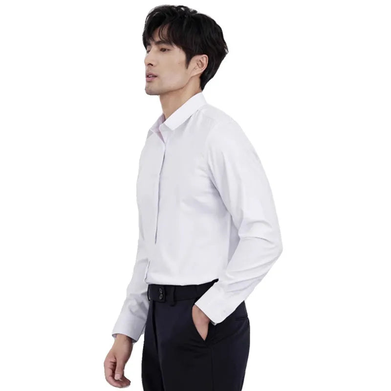 Men's wine red slim fit casual shirt with long sleeves and non-ironing treatment