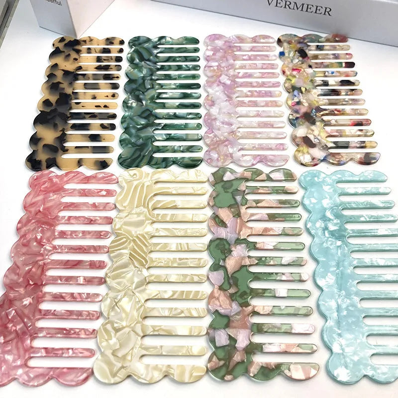 Geometric wave design acetate hair comb for women in various colour options