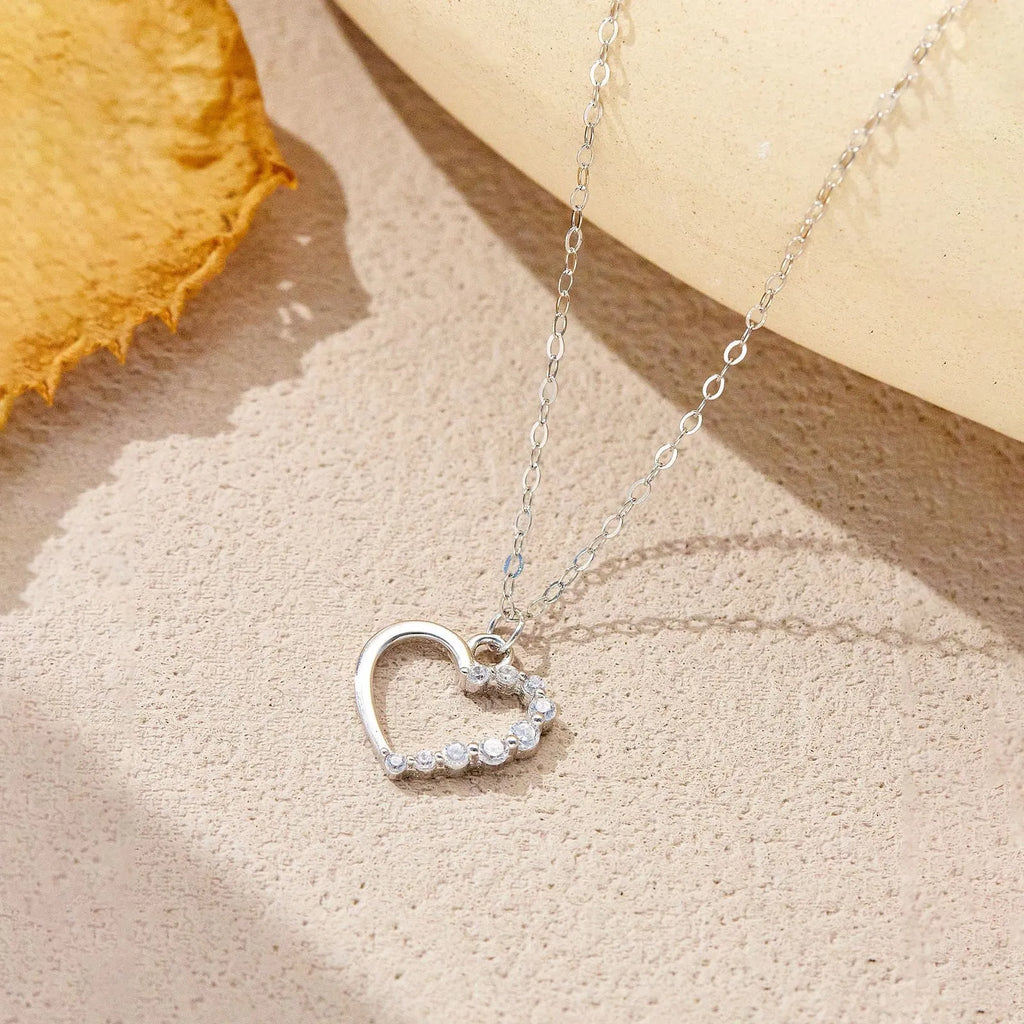S925 sterling silver hollow heart necklace with regular chain in gold colour options