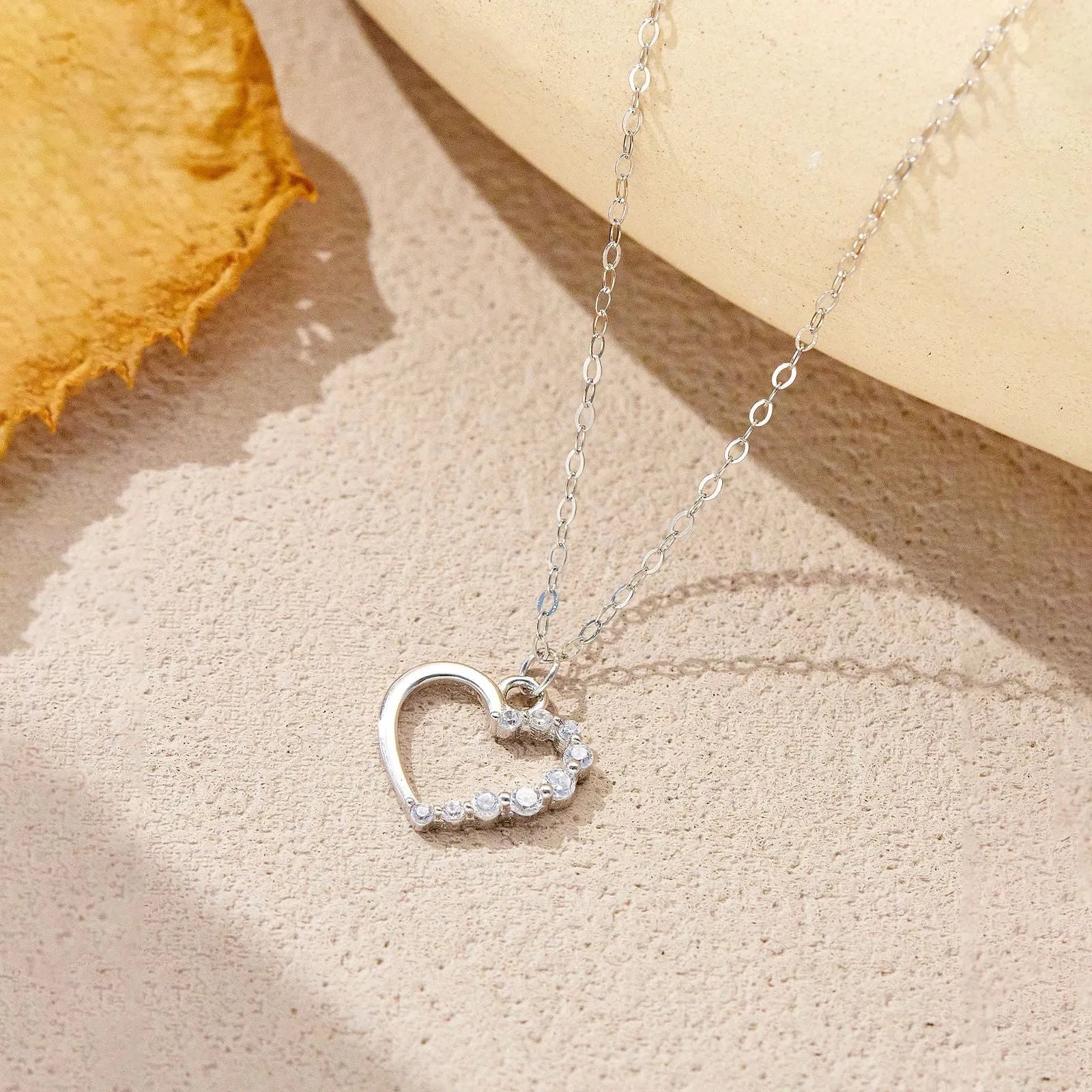 S925 sterling silver hollow heart necklace with regular chain in gold colour options