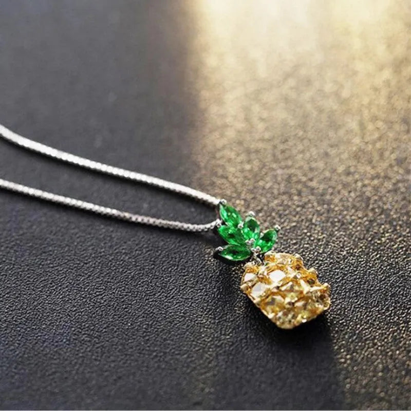 Geometric pineapple pendant necklace with silver-plated finish and Korean fashion design
