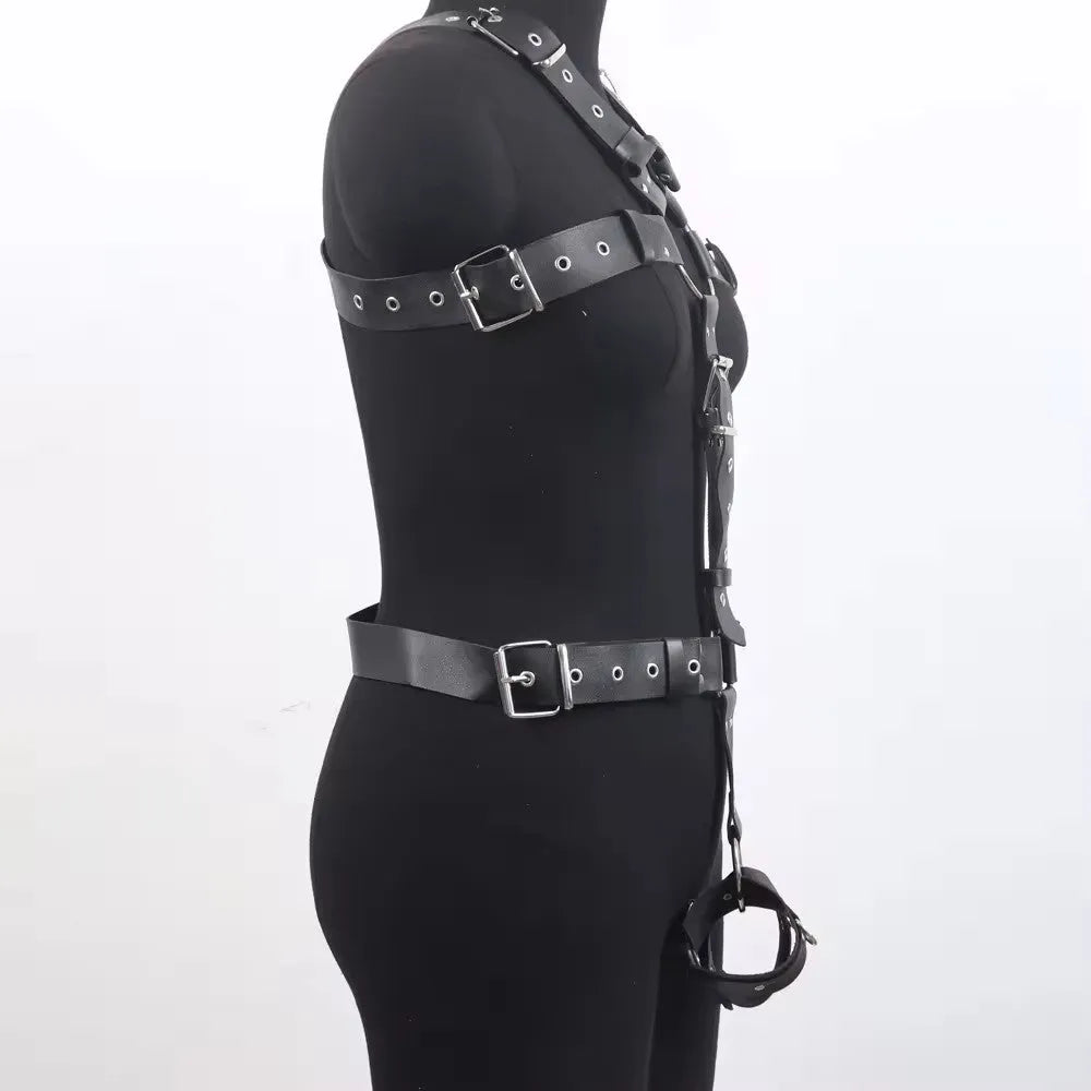 Black European style leather shapewear with thin under 2cm width and pin buckle fastening