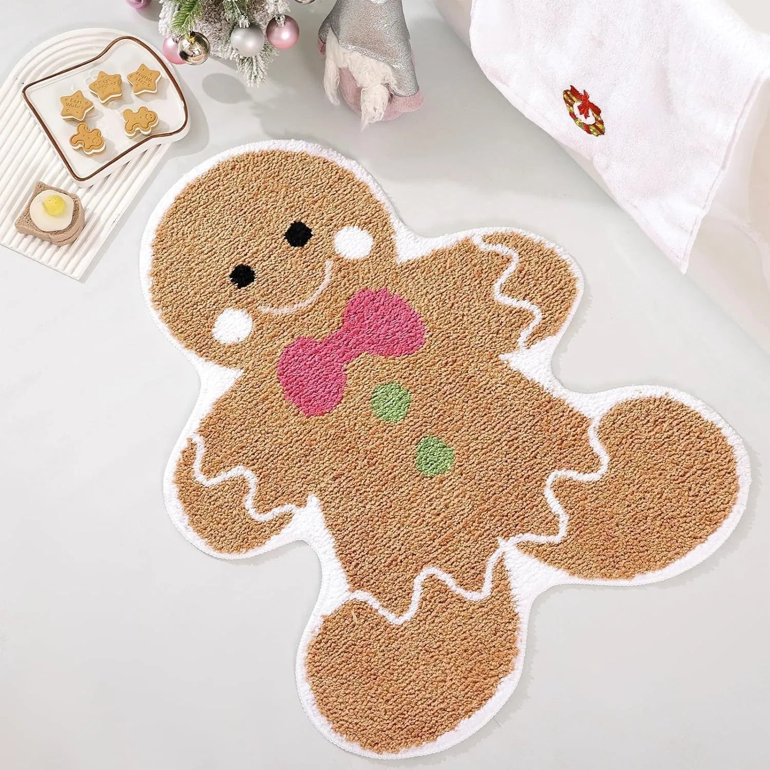 Christmas-themed square hallway mat with geometric pattern on polyester fibre, non-slip backing, 40x60cm size