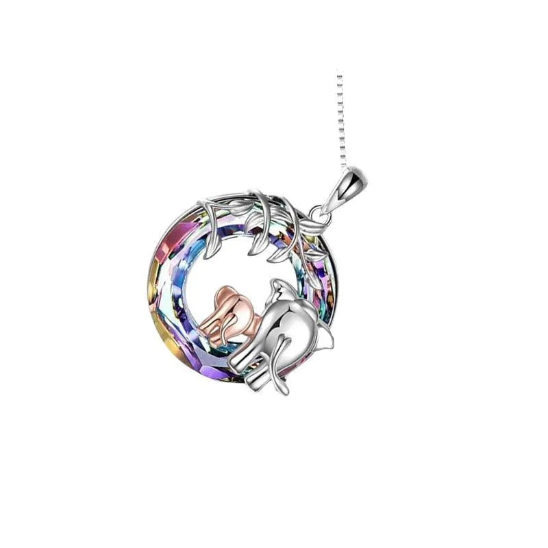 Platinum-coloured adjustable women's necklace with geometric diamond pendant featuring Saturn design