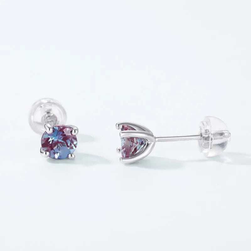 925 silver Alexander stone ear studs with 6mm geometric round design and 0.8mm post thickness