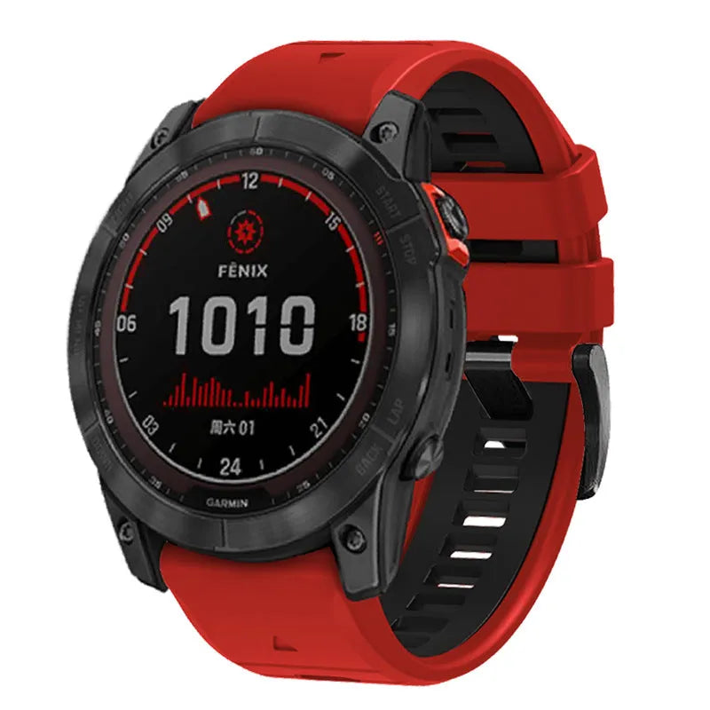 Fenix87pro6 two-colour quick-release silicone watch strap in Army Green Black, showing 22mm width for Garmin Fenix watches