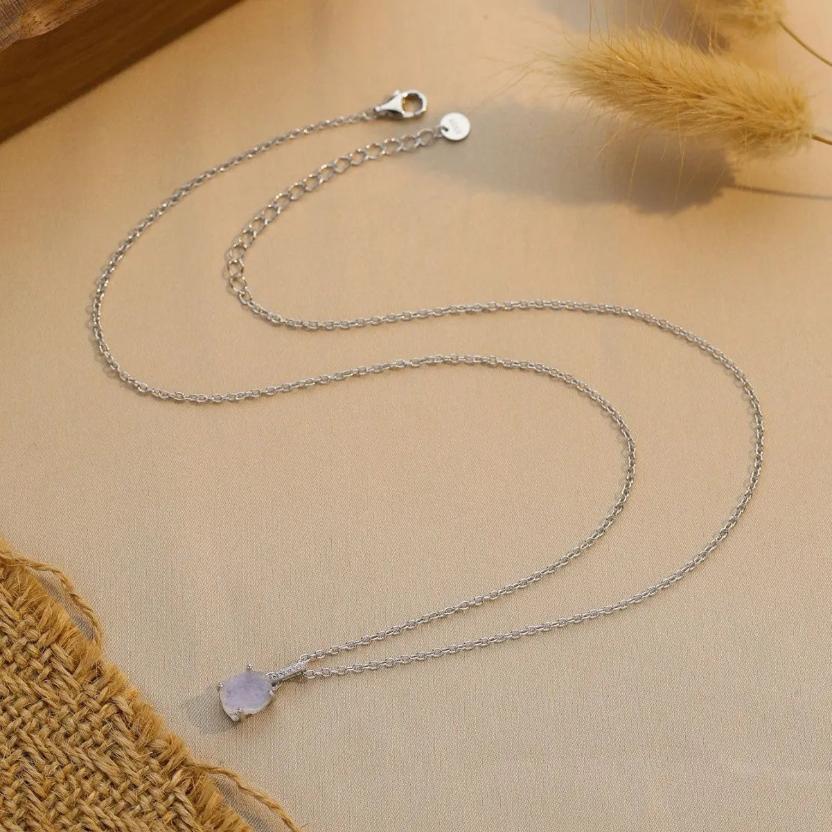 S925 sterling silver geometric moonstone pendant necklace with adjustable curb chain in platinum or rose gold finish