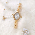 Women's gold or silver diamond bracelet watch with 18mm dial and chain strap
