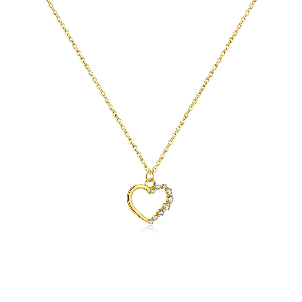 S925 sterling silver hollow heart necklace with regular chain in gold colour options