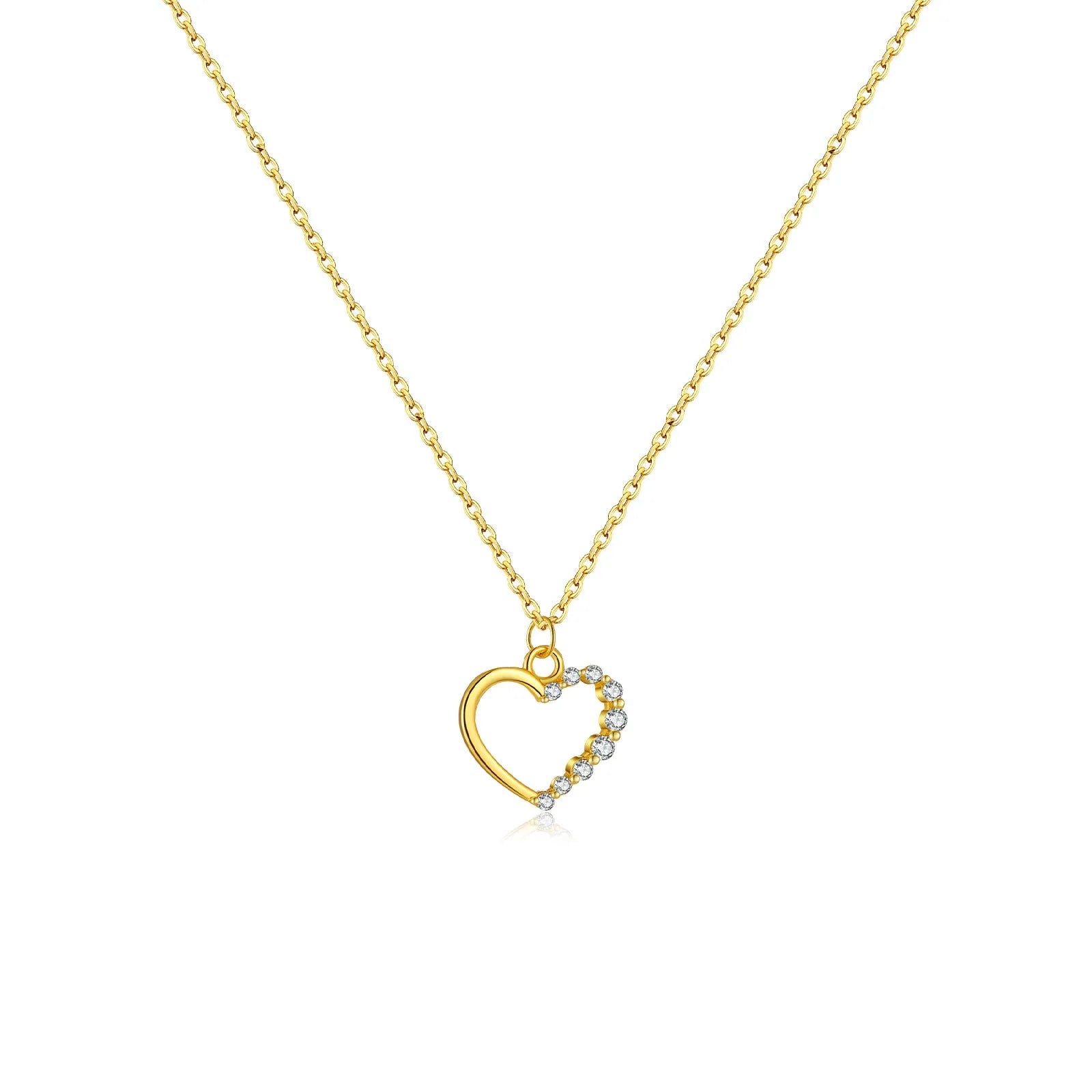 S925 sterling silver hollow heart necklace with regular chain in gold colour options