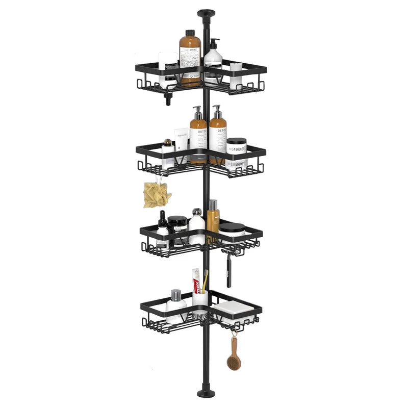Retractable 4-layer bathroom storage rack with stainless steel construction measuring 10.5×26.5×45cm