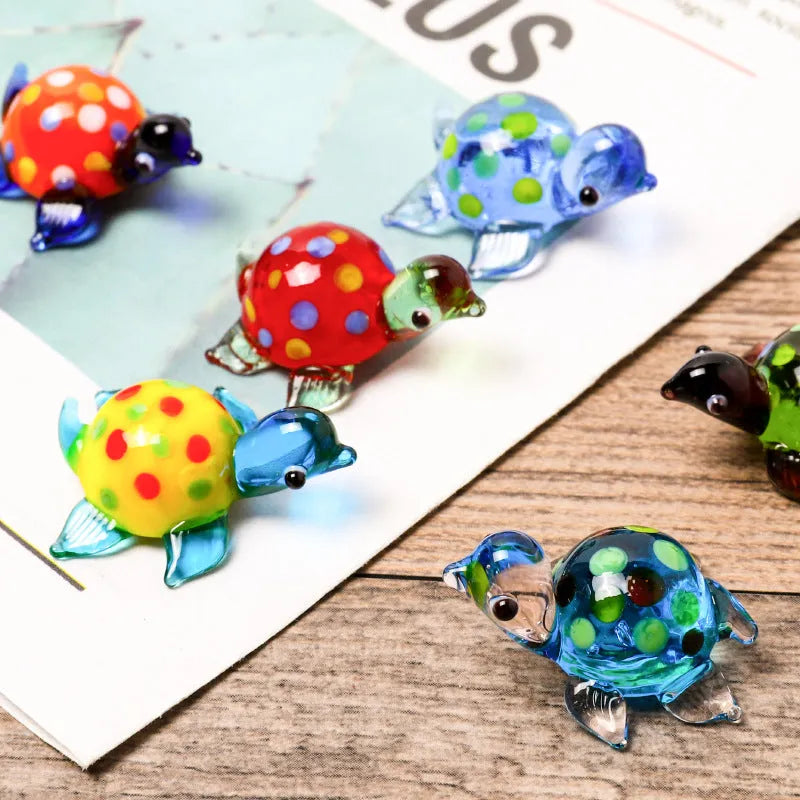 Glass geometric turtle ornament in blue head and blue shell colour, modern simplicity style for home decoration
