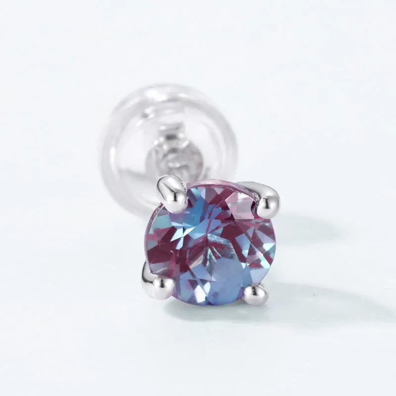 925 silver Alexander stone ear studs with 6mm geometric round design and 0.8mm post thickness
