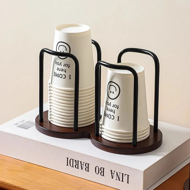 Wooden paper cup holder with puller in black, gold, or silver, single or double cup position