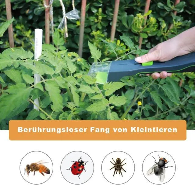 Green plastic handheld insect catcher measuring 30cm length for garden pest control