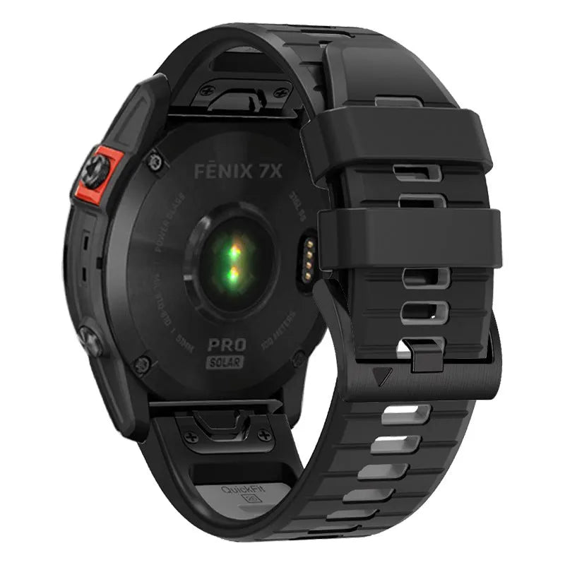 Fenix87pro6 two-colour quick-release silicone watch strap in Army Green Black, showing 22mm width for Garmin Fenix watches
