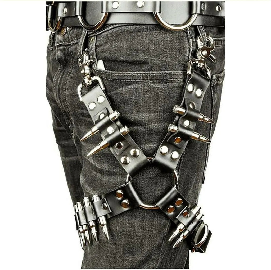 Women's black PU leather leggings with high waist, showing front and side views