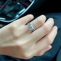 Adjustable silver plated couple rings with heart shapes, dragon phoenix decorations and moissanite stones