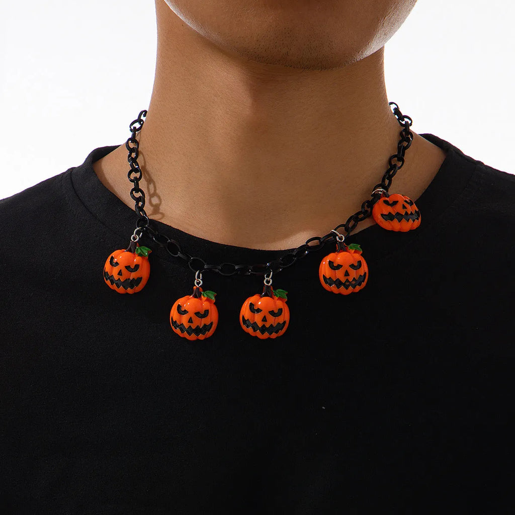 Halloween ghost pumpkin necklace with adjustable chain and colourful acrylic pendant