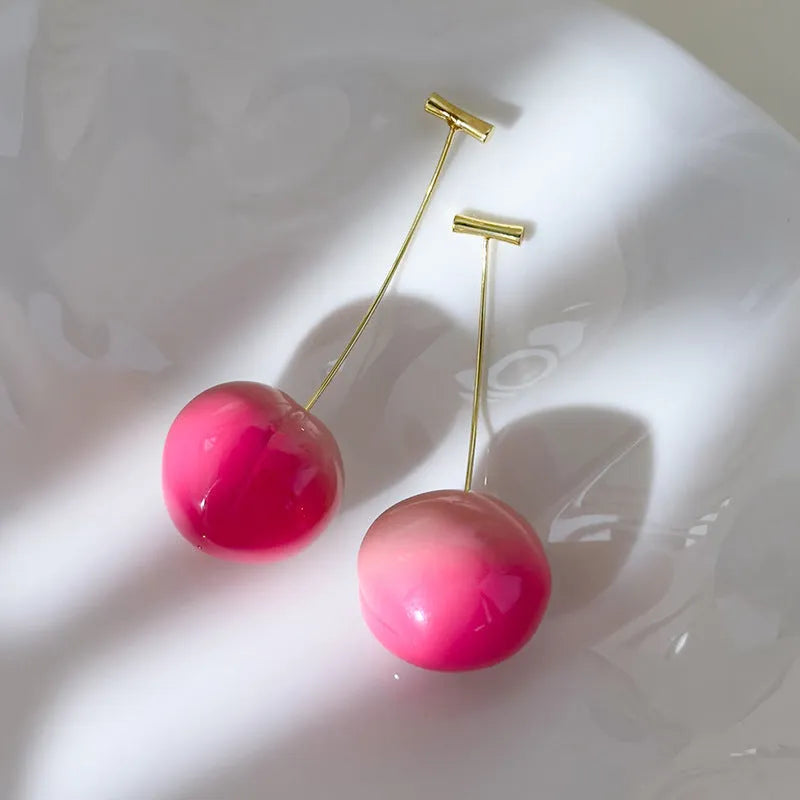 Juicy Peach Fruit Earrings in small and large sizes, made from solid acrylic with copper posts for hypoallergenic wear