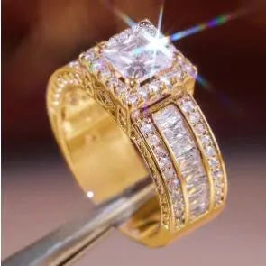 Geometric silver fashion ring with round elements in gold or white electroplated finish, UK sizes 5-13