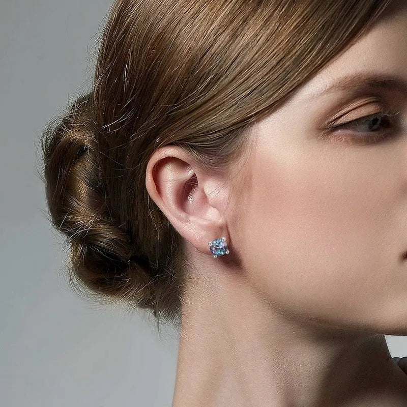 925 silver Alexander stone ear studs with 6mm geometric round design and 0.8mm post thickness