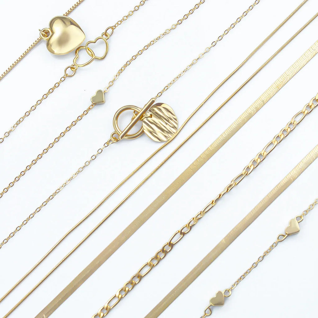 10 gold electroplated necklaces with adjustable snake bone chains from 21cm to 50cm length