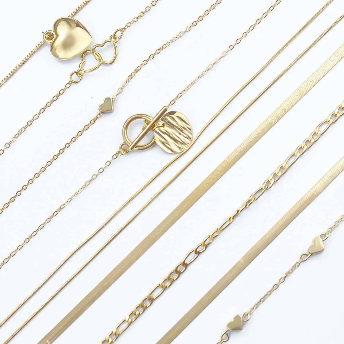 10 gold electroplated necklaces with adjustable snake bone chains from 21cm to 50cm length