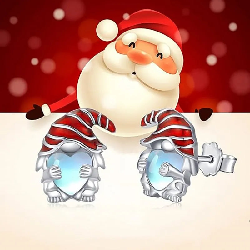 Women's Santa Claus heart-shaped earrings in white gold colour with electroplated copper construction