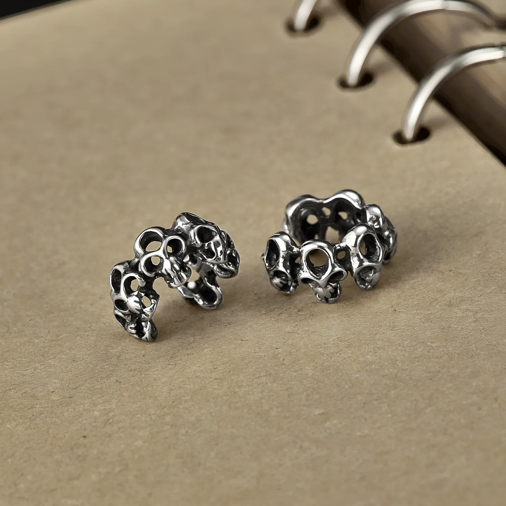 Stainless steel hollow skull geometry ear clip earrings for men and women