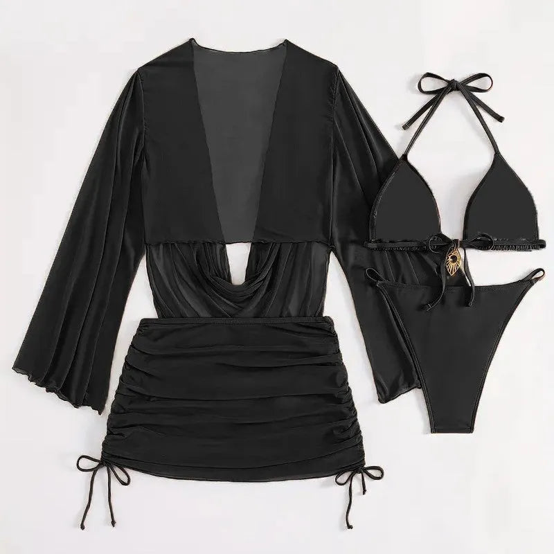 Women's dark brown lace-up bikini suit with adjustable back closure and briefs style for swimming
