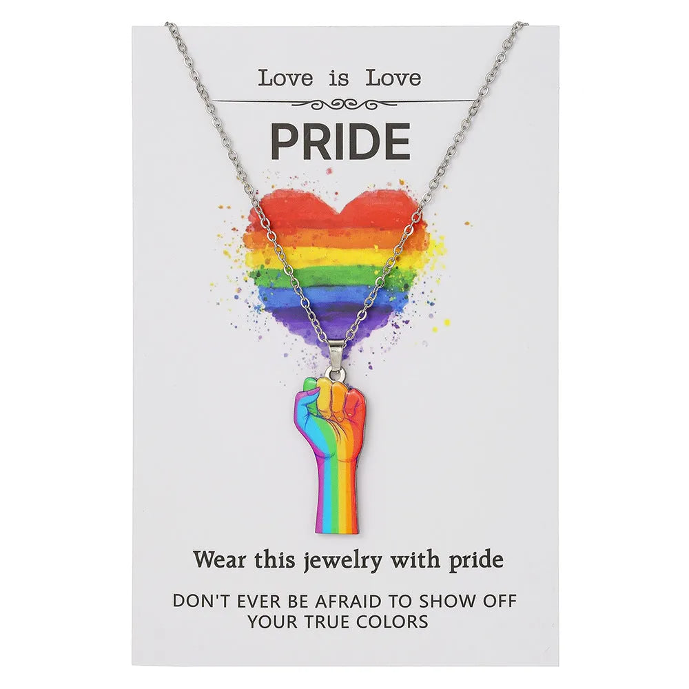Stainless steel inspirational colour print necklace and matching friendship bracelet set.