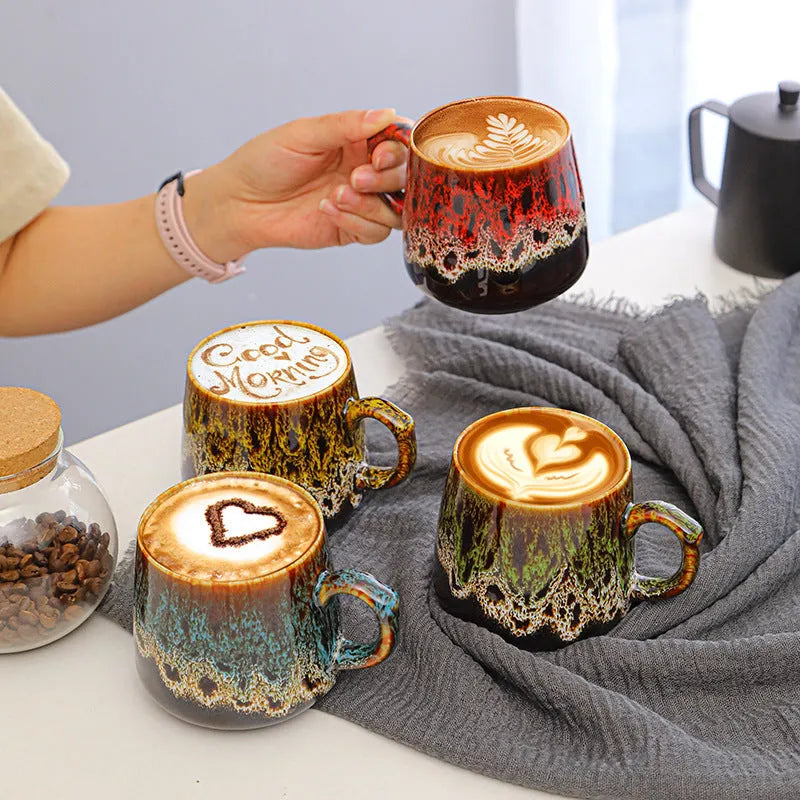 Large-capacity retro coffee mug with 301-400ml volume, 8.5cm height, available in four style options