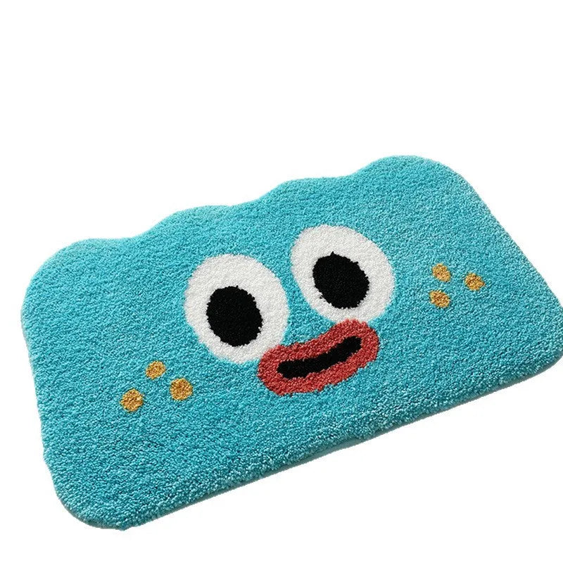 Cartoon anime pattern bathroom mat in bubur little green colour, sized 50x80cm, made from soft polyester fibre.