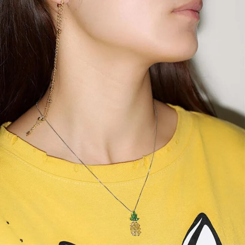 Geometric pineapple pendant necklace with silver-plated finish and Korean fashion design