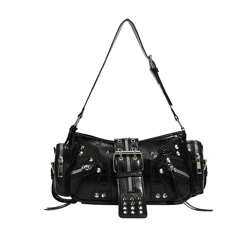 Black retro dumpling handbag with three-dimensional pockets and oil wax leather finish