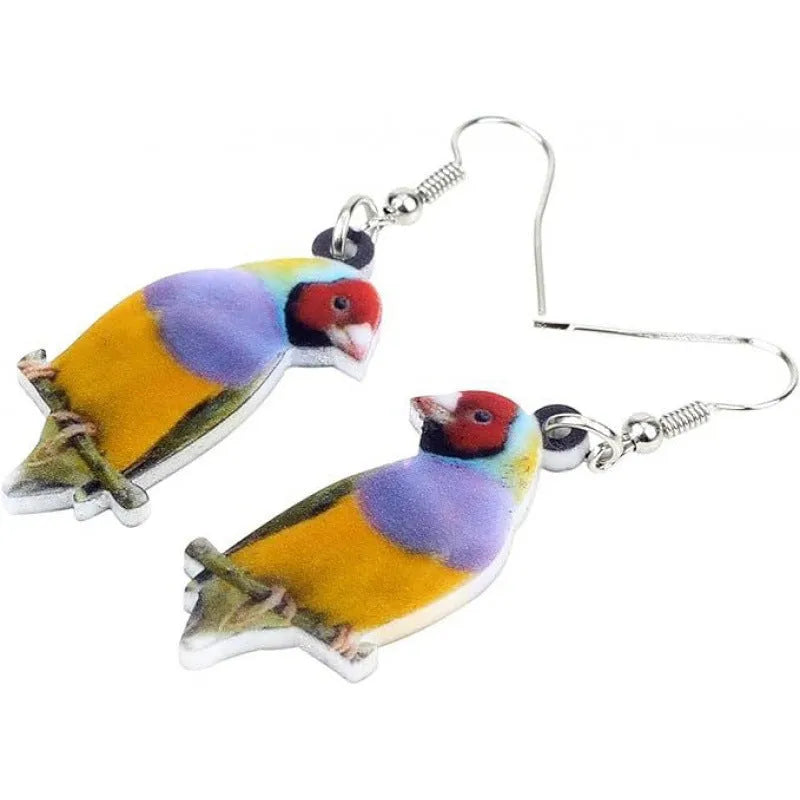 Acrylic geometric earrings with blue titmouse pendant design and snake element accents