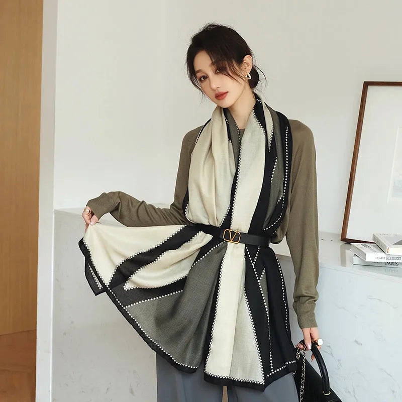 Vintage printed polyester scarf showing 180cm length and 90cm width with autumn-appropriate design