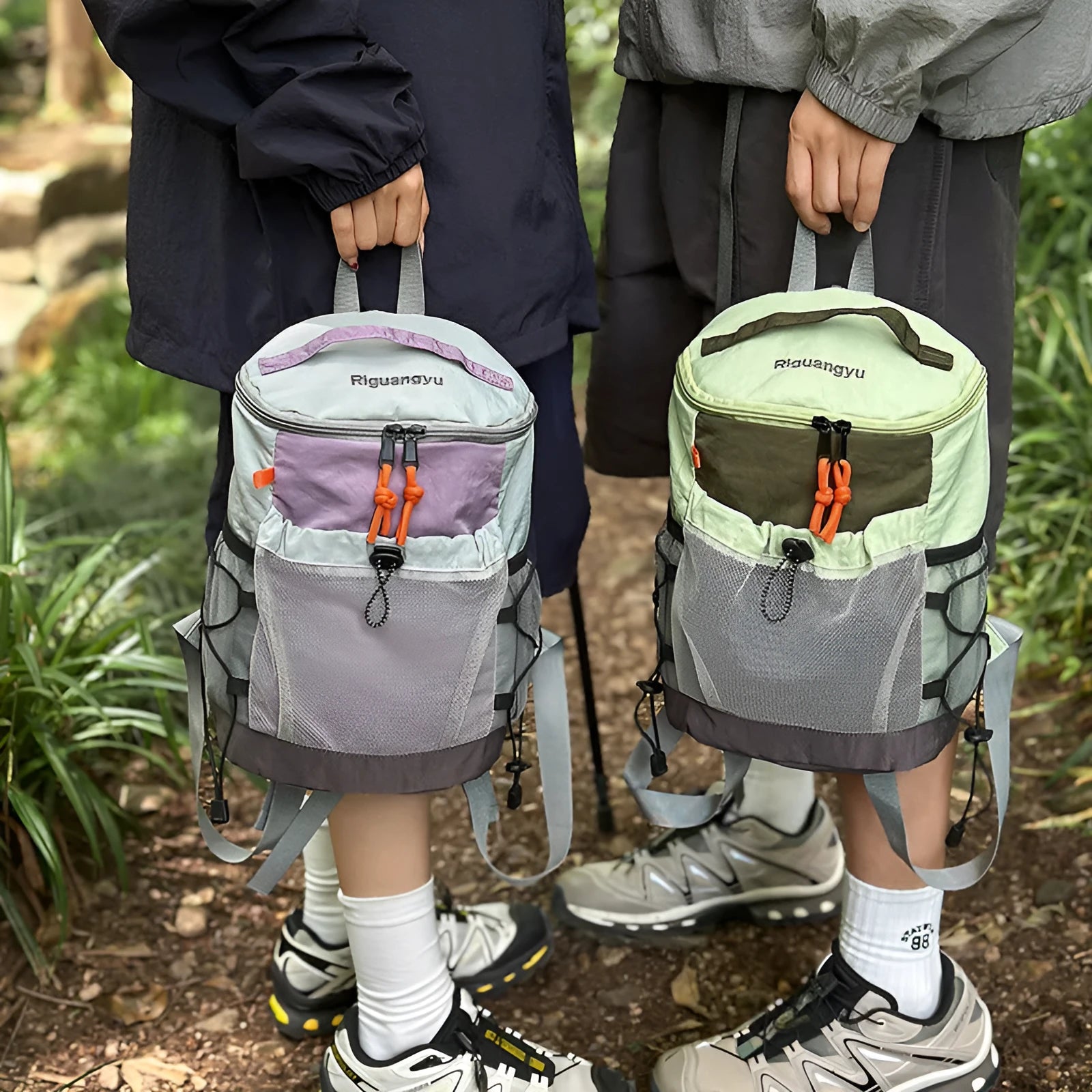 Japanese-style casual backpack in nylon with waterproof function and contrasting fold details
