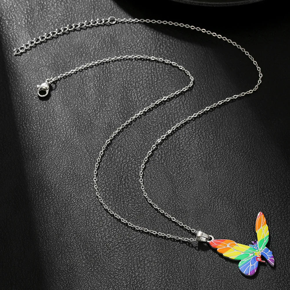 Stainless steel inspirational colour print necklace and matching friendship bracelet set.