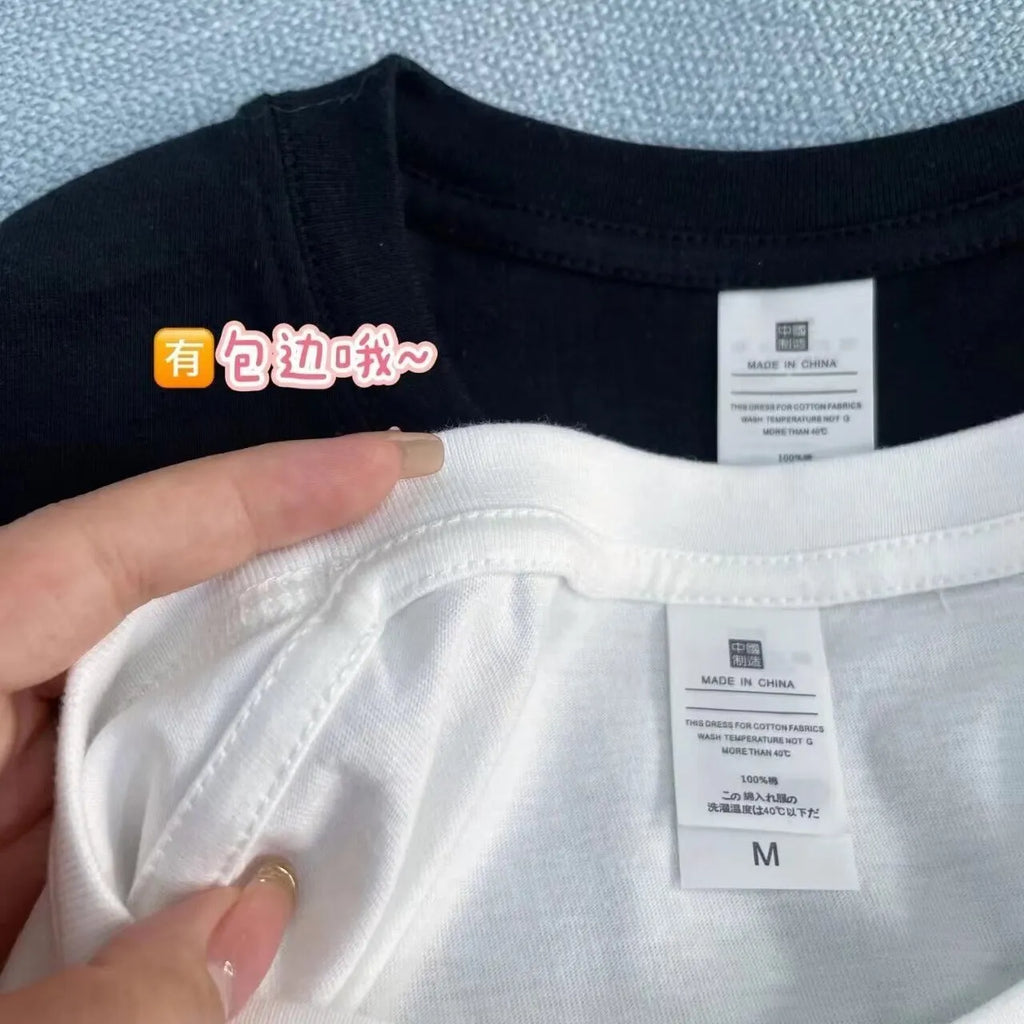 Men's white cartoon print cotton T-shirt with short sleeves and slim fit