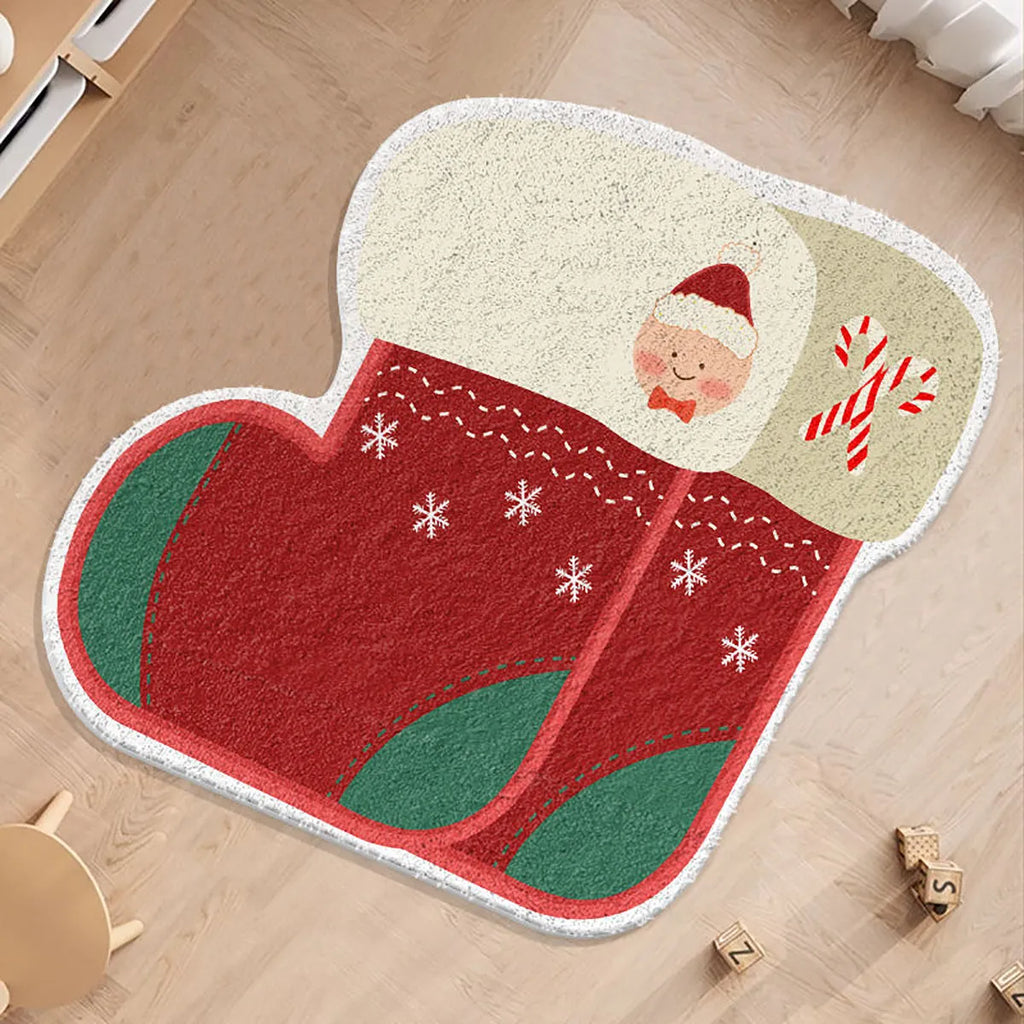 Round Christmas floor mat with gingerbread man design in imitation cashmere, 60x60cm size