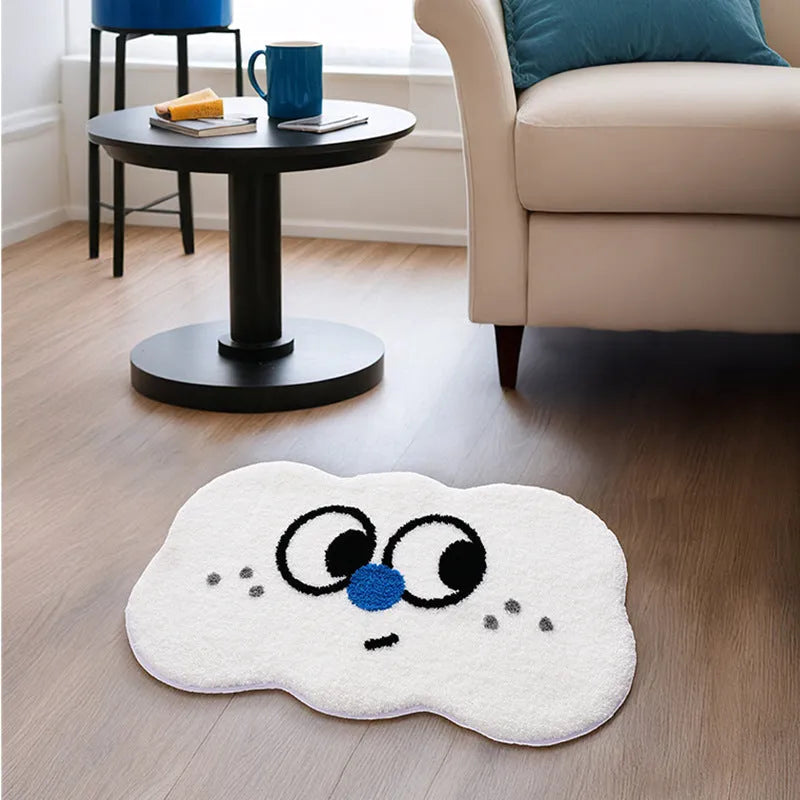 Cartoon anime pattern bathroom mat in bubur little green colour, sized 50x80cm, made from soft polyester fibre.