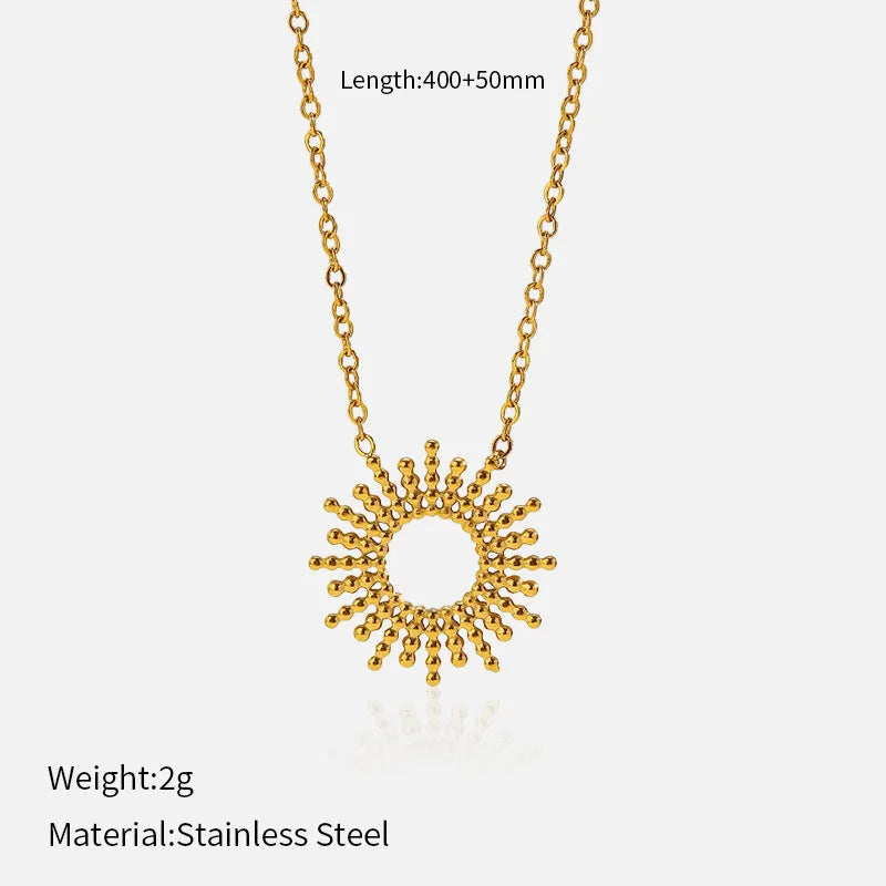 SUNFLOWER Series gold bracelet and necklace set with geometric chain design on a white background