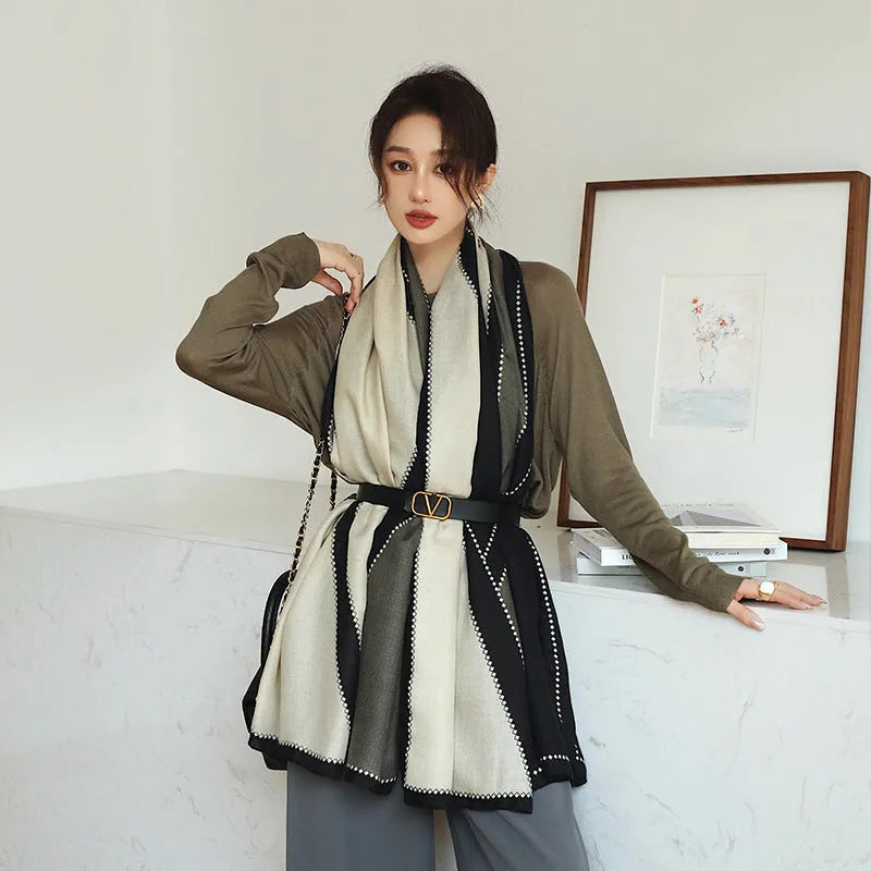Vintage printed polyester scarf showing 180cm length and 90cm width with autumn-appropriate design