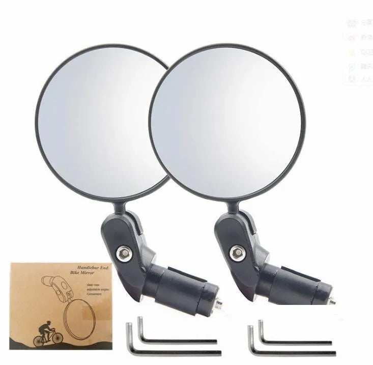 Black foldable convex rearview mirror showing 7cm diameter reflector and rotation mechanism