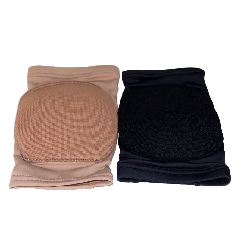Ballet dance knee pads in skin colour and black, showing five size options from XS to XL for knee circumferences 24-46cm.