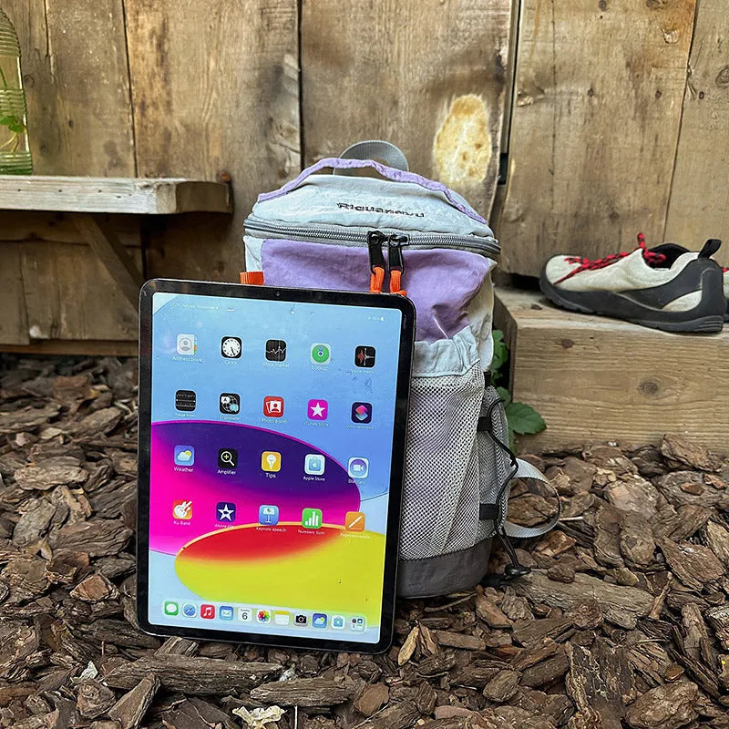Japanese-style casual backpack in nylon with waterproof function and contrasting fold details