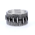 Geometric dark punk stitched titanium steel ring with U-shaped double design in retro colour