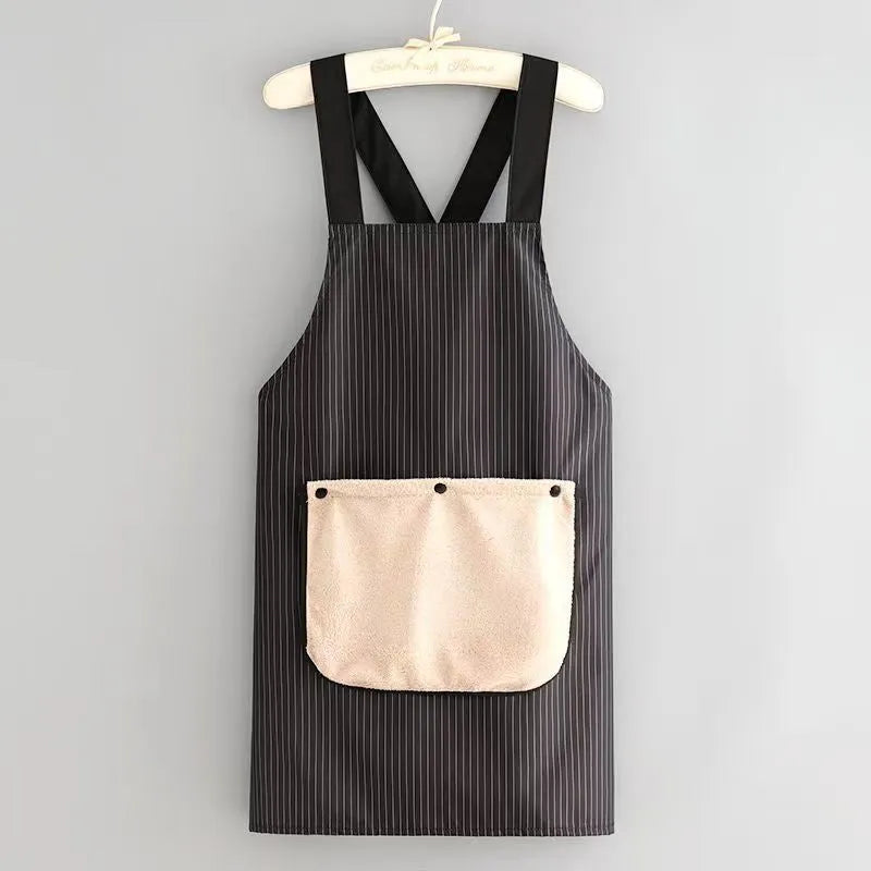 Polyester kitchen hand apron with adjustable belt in black, coffee or purplish blue